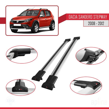 Compatible with Dacia Sandero Stepway 2008-2012 FLY Model Car Roof Rack Cross Bar Grey Aluminium 2 Bars