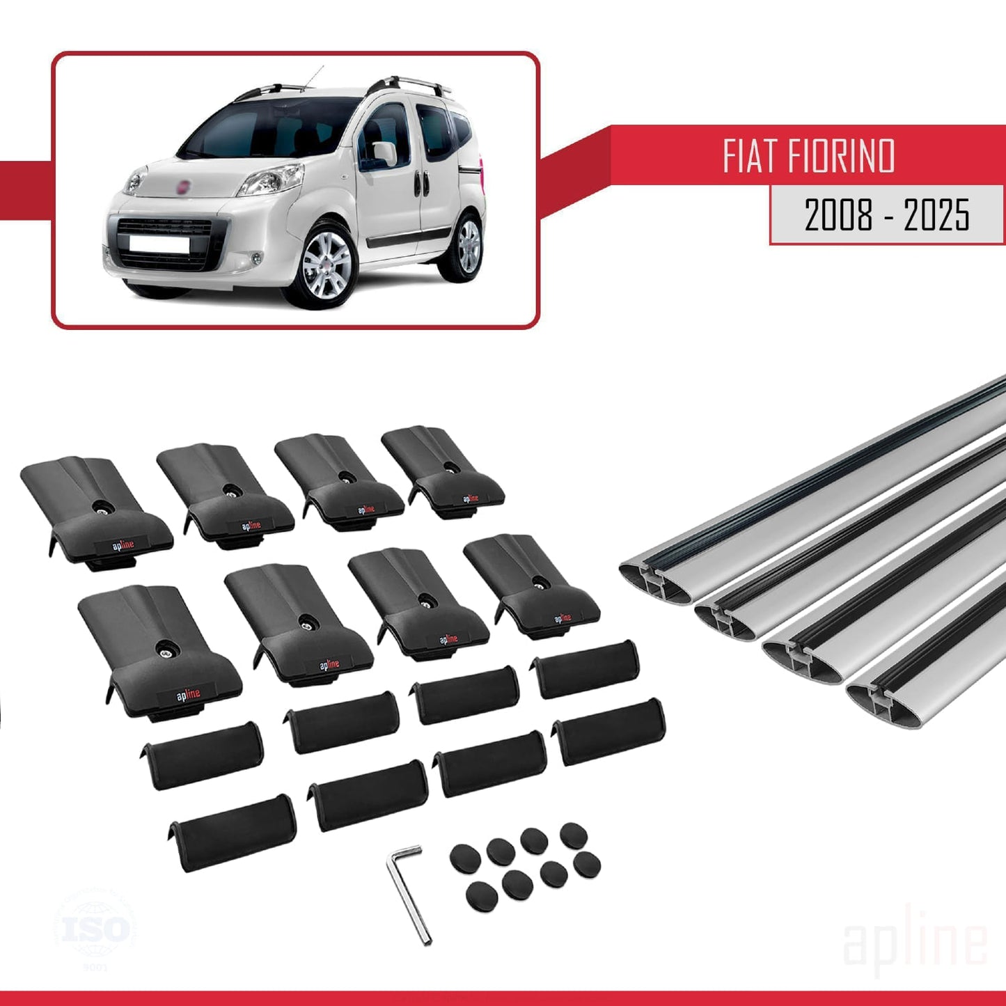 Compatible with Fiat Fiorino 3 2008-2025 FLY Model Car Roof Rack Cross Bar Grey Aluminium 4 Bars