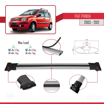 Compatible with Fiat Panda 2 (169) 2003-2012 FLY Model Car Roof Rack Cross Bar Grey Aluminium 3 Bars