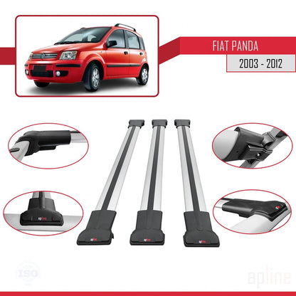 Compatible with Fiat Panda 2 (169) 2003-2012 FLY Model Car Roof Rack Cross Bar Grey Aluminium 3 Bars
