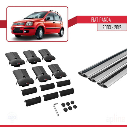 Compatible with Fiat Panda 2 (169) 2003-2012 FLY Model Car Roof Rack Cross Bar Grey Aluminium 3 Bars