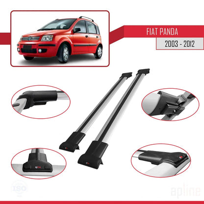 Compatible with Fiat Panda 2 (169) 2003-2012 FLY Model Car Roof Rack Cross Bar Grey Aluminium 2 Bars