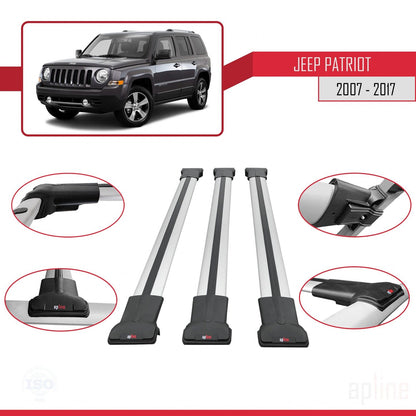 Compatible with Jeep Patriot 2007-2017 FLY Model Car Roof Rack Cross Bar Grey Aluminium 3 Bars