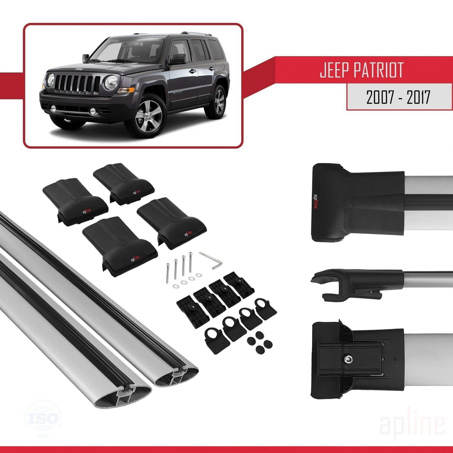 Compatible with Jeep Patriot 2007-2017 FLY Model Car Roof Rack Cross Bar Grey Aluminium 2 Bars