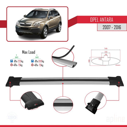 Compatible with Opel Antara 2007-2016 FLY Model Car Roof Rack Cross Bar Grey Aluminium 3 Bars