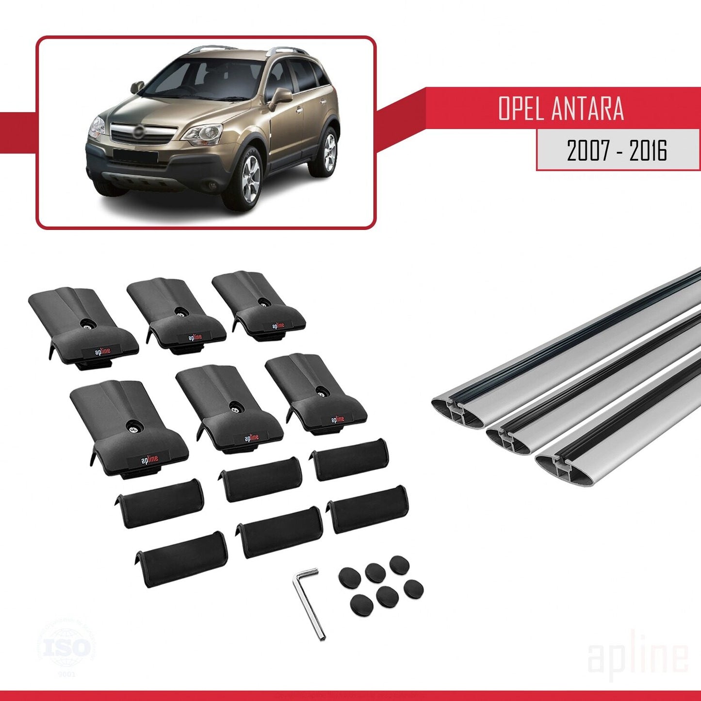 Compatible with Opel Antara 2007-2016 FLY Model Car Roof Rack Cross Bar Grey Aluminium 3 Bars