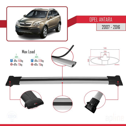 Compatible with Opel Antara 2007-2016 FLY Model Car Roof Rack Cross Bar Grey Aluminium 2 Bars