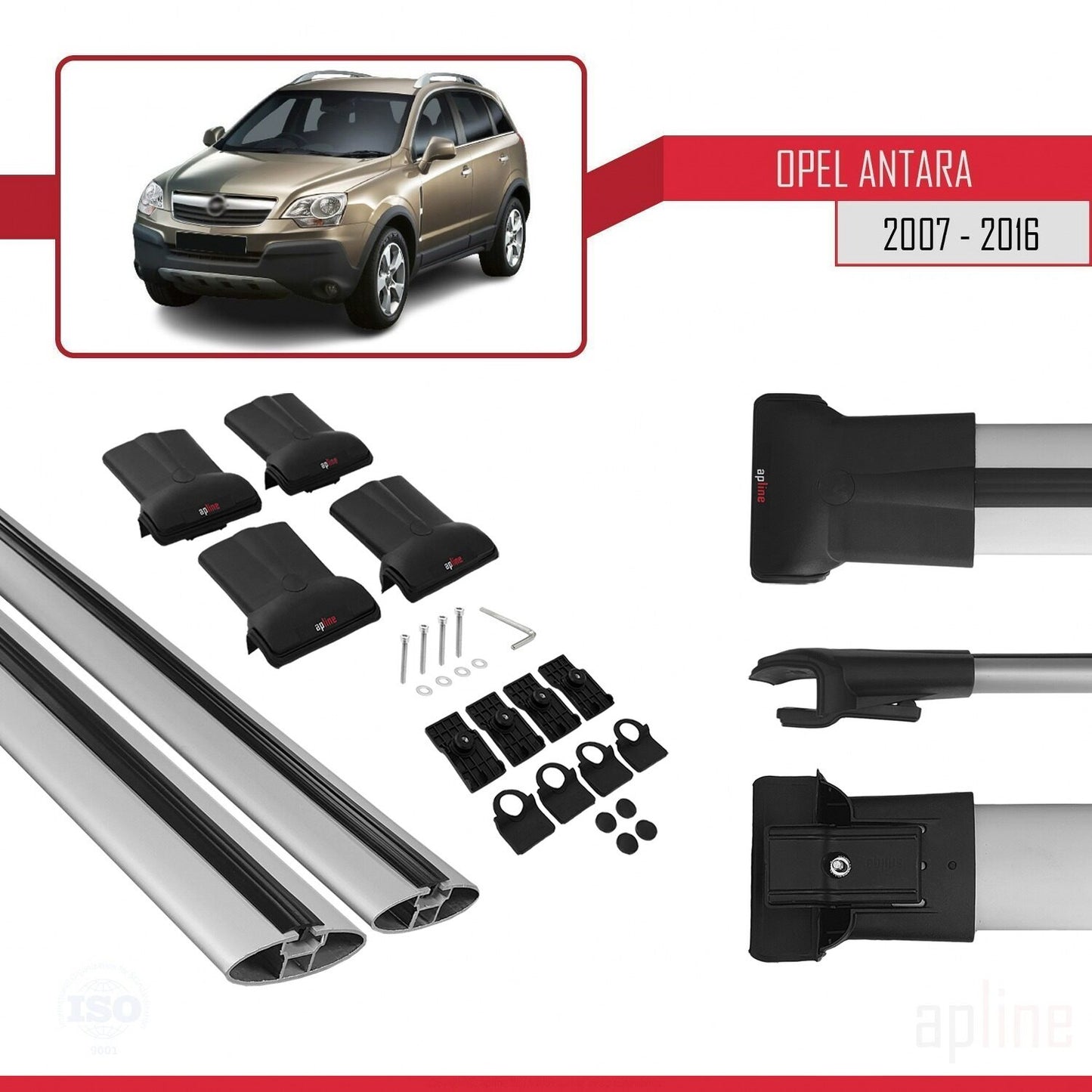 Compatible with Opel Antara 2007-2016 FLY Model Car Roof Rack Cross Bar Grey Aluminium 2 Bars
