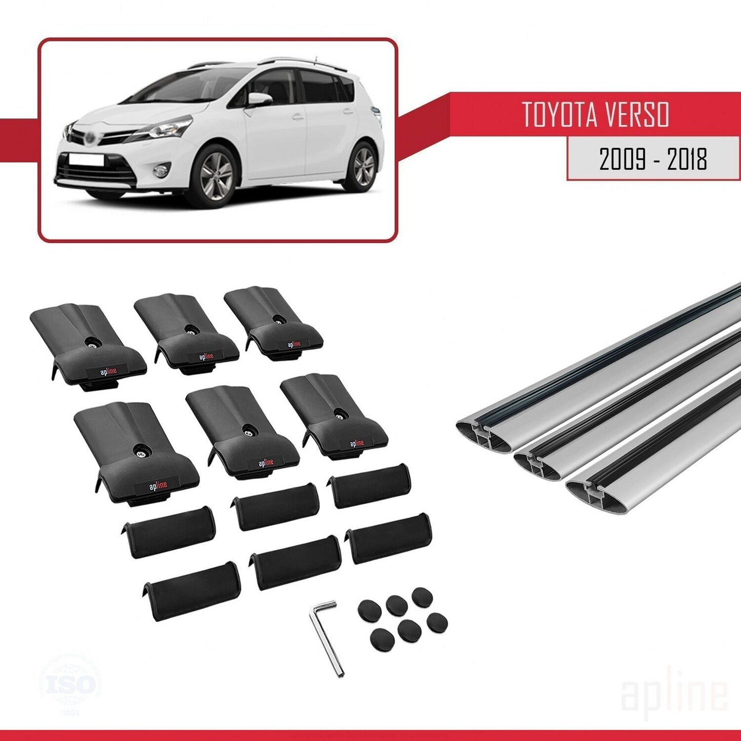 Compatible with Toyota Verso (AR20) 2009-2018 FLY Model Car Roof Rack Cross Bar Grey Aluminium 3 Bars