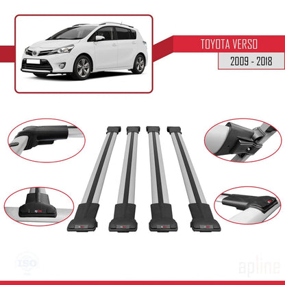 Compatible with Toyota Verso (AR20) 2009-2018 FLY Model Car Roof Rack Cross Bar Grey Aluminium 4 Bars