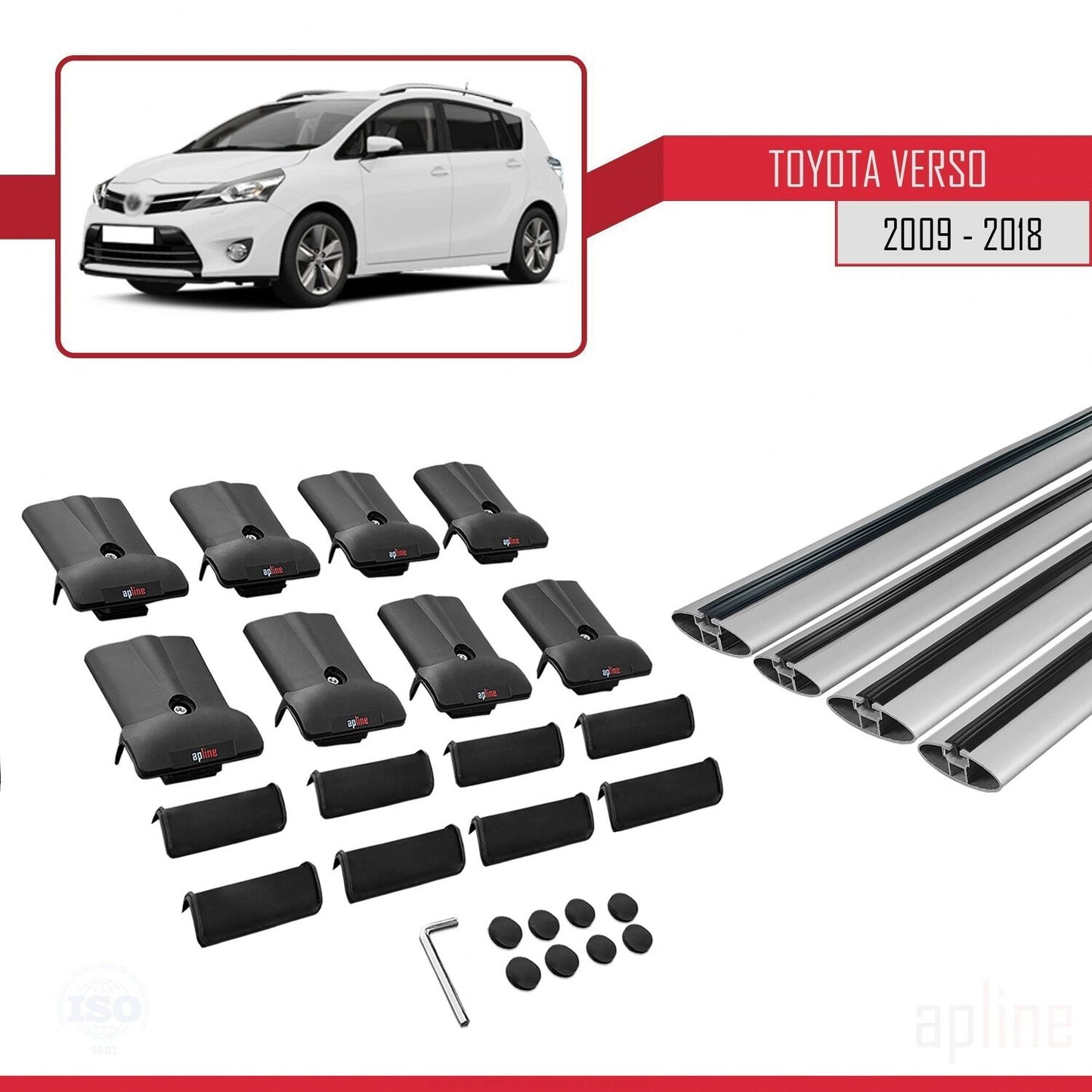 Compatible with Toyota Verso (AR20) 2009-2018 FLY Model Car Roof Rack Cross Bar Grey Aluminium 4 Bars