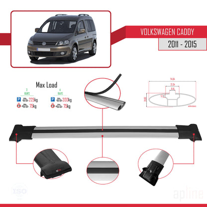 Compatible with Volkswagen Caddy 3 (2K) 2011-2015 FLY Model Car Roof Rack Cross Bar Grey Aluminium 3 Bars