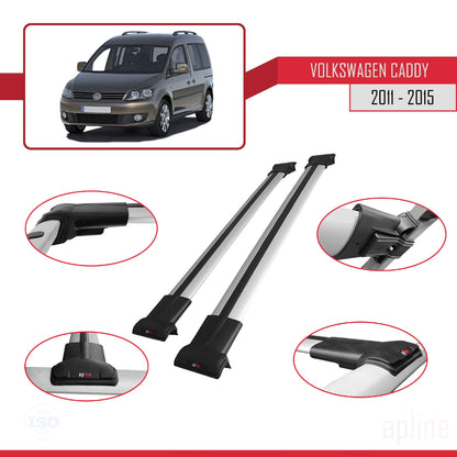 Compatible with Volkswagen Caddy 3 (2K) 2011-2015 FLY Model Car Roof Rack Cross Bar Grey Aluminium 2 Bars