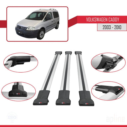 Compatible with Volkswagen Caddy 3 (2K) 2003-2010 FLY Model Car Roof Rack Cross Bar Grey Aluminium 3 Bars