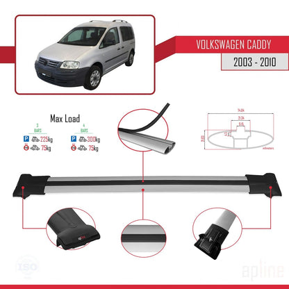 Compatible with Volkswagen Caddy 3 (2K) 2003-2010 FLY Model Car Roof Rack Cross Bar Grey Aluminium 4 Bars