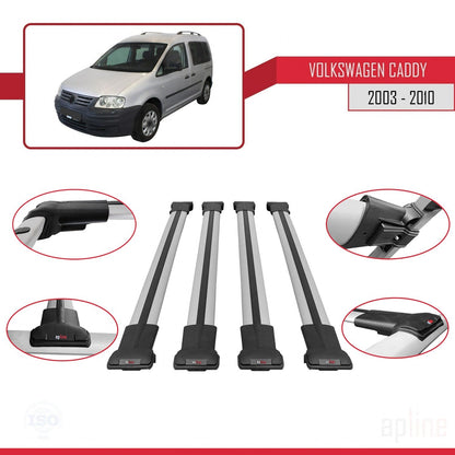 Compatible with Volkswagen Caddy 3 (2K) 2003-2010 FLY Model Car Roof Rack Cross Bar Grey Aluminium 4 Bars