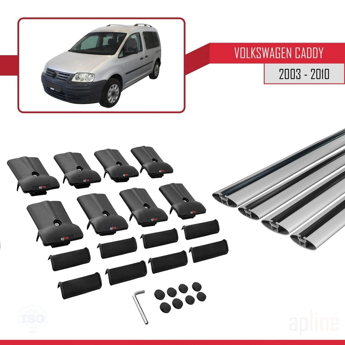 Compatible with Volkswagen Caddy 3 (2K) 2003-2010 FLY Model Car Roof Rack Cross Bar Grey Aluminium 4 Bars