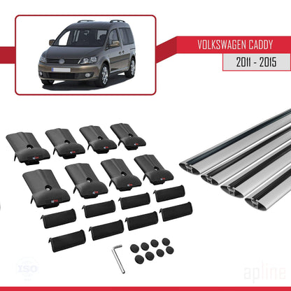 Compatible with Volkswagen Caddy 3 (2K) 2011-2015 FLY Model Car Roof Rack Cross Bar Grey Aluminium 4 Bars