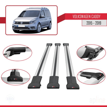 Compatible with Volkswagen Caddy 3 (SA) 2015-2019 FLY Model Car Roof Rack Cross Bar Grey Aluminium 3 Bars