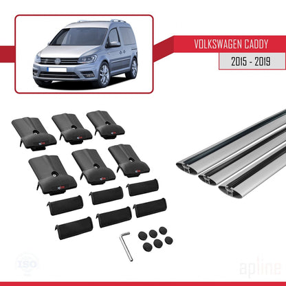 Compatible with Volkswagen Caddy 3 (SA) 2015-2019 FLY Model Car Roof Rack Cross Bar Grey Aluminium 3 Bars