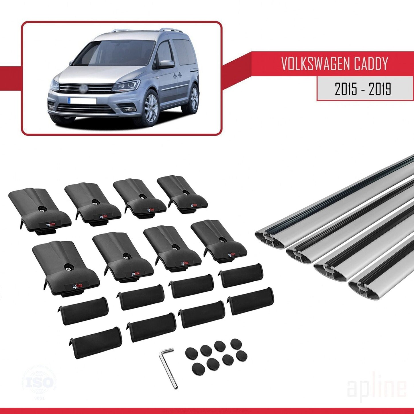 Compatible with Volkswagen Caddy 3 (SA) 2015-2019 FLY Model Car Roof Rack Cross Bar Grey Aluminium 4 Bars