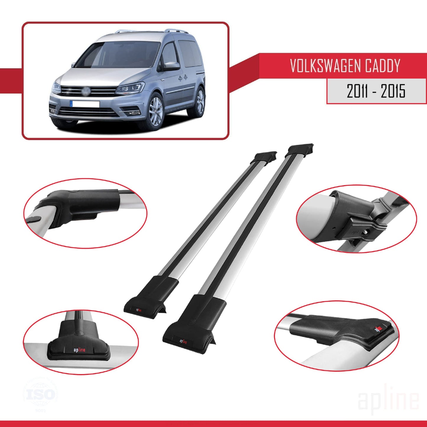 Compatible with Volkswagen Caddy 3 (SA) 2015-2019 FLY Model Car Roof Rack Cross Bar Grey Aluminium 2 Bars