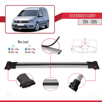 Compatible with Volkswagen Caddy 3 (SA) 2015-2019 FLY Model Car Roof Rack Cross Bar Grey Aluminium 2 Bars