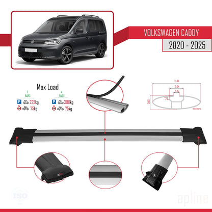 Compatible with Volkswagen Caddy 4 (SB) 2020-2025 FLY Model Car Roof Rack Cross Bar Grey Aluminium 3 Bars