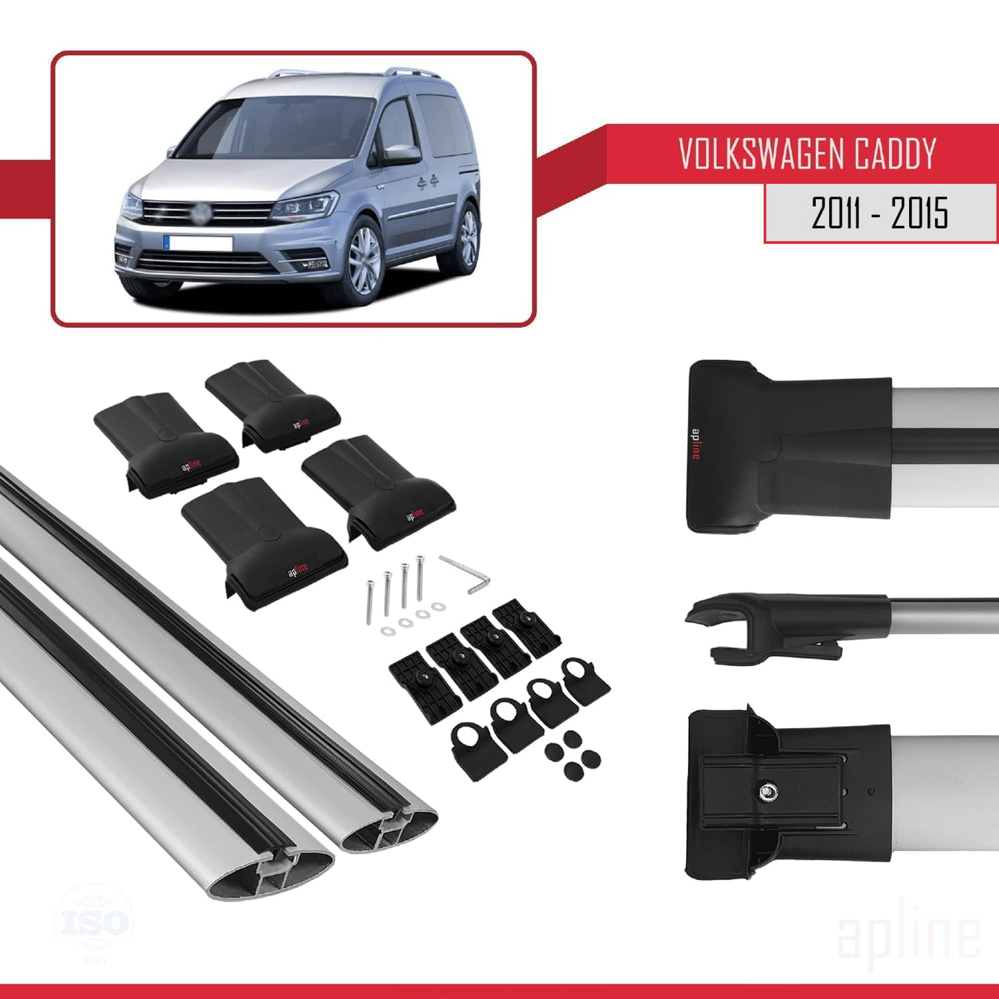 Compatible with Volkswagen Caddy 3 (SA) 2015-2019 FLY Model Car Roof Rack Cross Bar Grey Aluminium 2 Bars