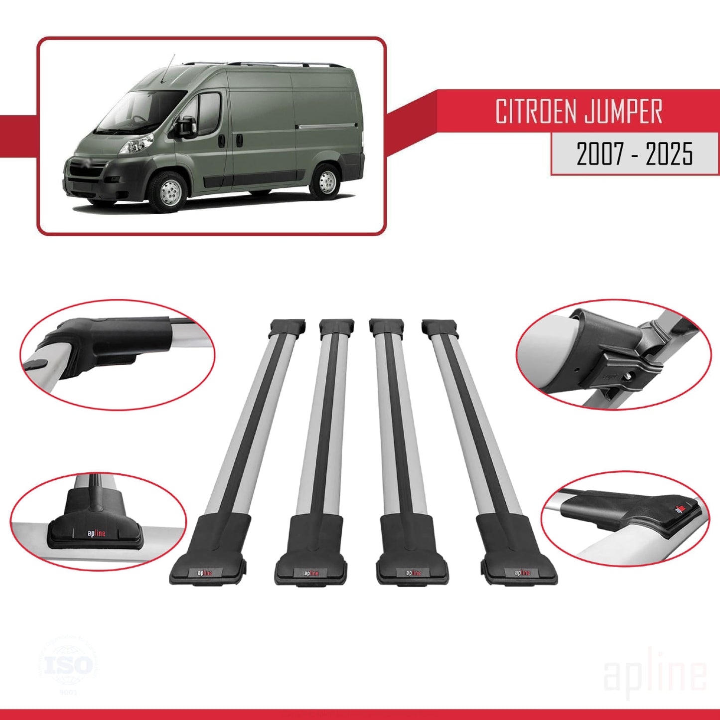 Compatible with Citroen Jumper 2 2007-2025 FLY Model Car Roof Rack Cross Bar Grey Aluminium 4 Bars