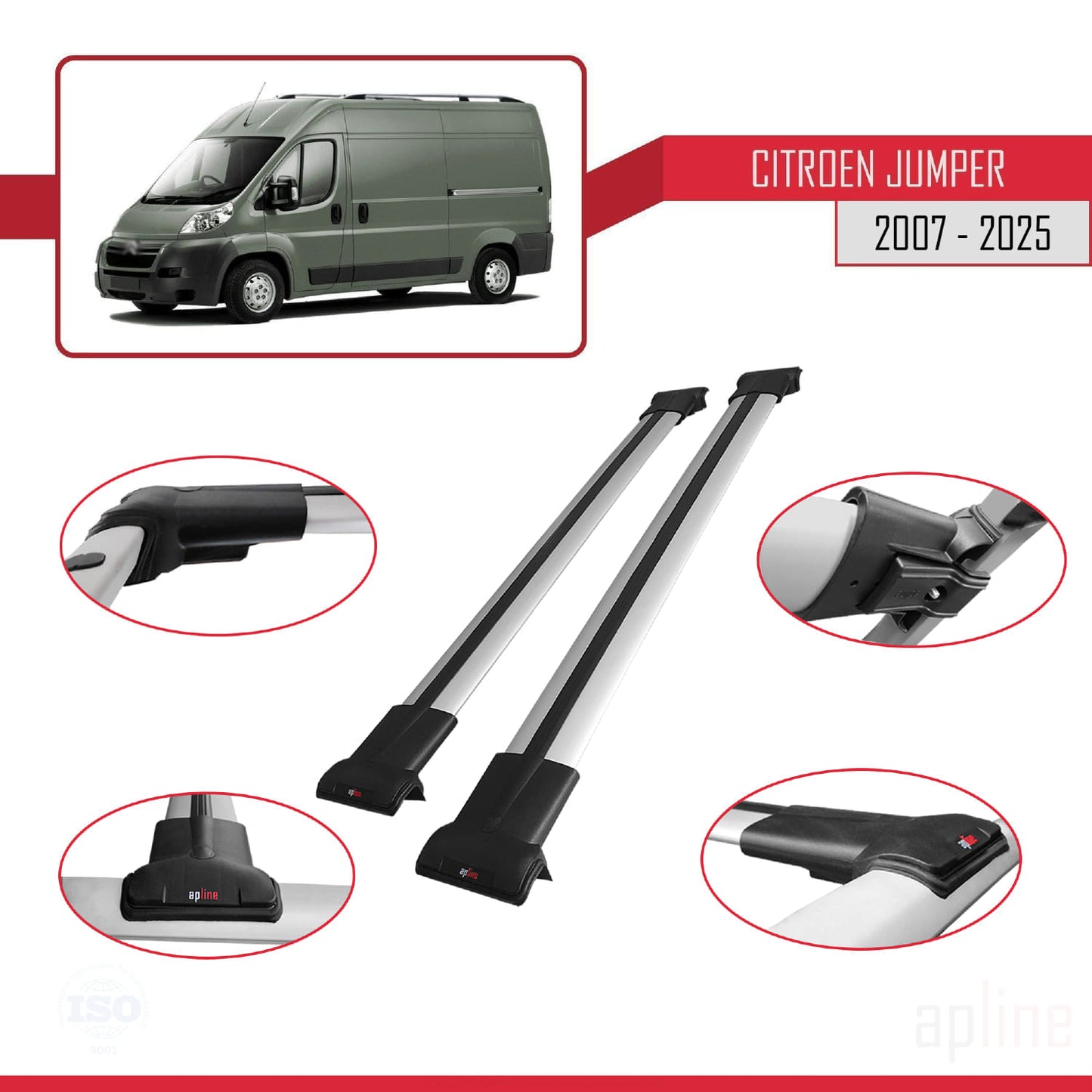 Compatible with Citroen Jumper 2 2007-2025 FLY Model Car Roof Rack Cross Bar Grey Aluminium 2 Bars