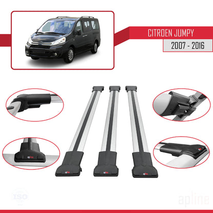 Compatible with Citroen Jumpy 2 (G9) 2007-2016 FLY Model Car Roof Rack Cross Bar Grey Aluminium 3 Bars
