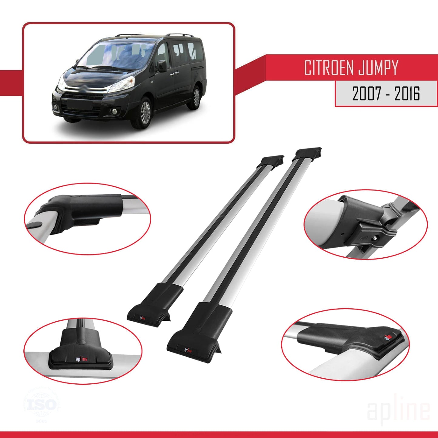 Compatible with Citroen Jumpy 2 (G9) 2007-2016 FLY Model Car Roof Rack Cross Bar Grey Aluminium 2 Bars