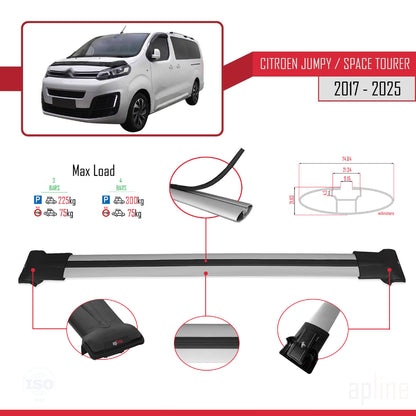 Compatible with Citroen Jumpy 3 (K0) Space Tourer 2017-2025 FLY Model Car Roof Rack Cross Bar Grey Aluminium 4 Bars