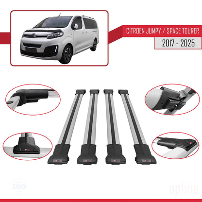 Compatible with Citroen Jumpy 3 (K0) Space Tourer 2017-2025 FLY Model Car Roof Rack Cross Bar Grey Aluminium 4 Bars