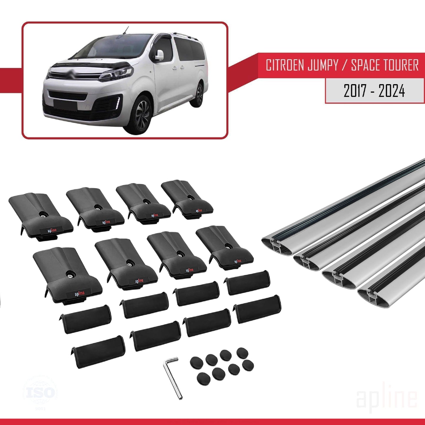 Compatible with Citroen Jumpy 3 (K0) Space Tourer 2017-2025 FLY Model Car Roof Rack Cross Bar Grey Aluminium 4 Bars