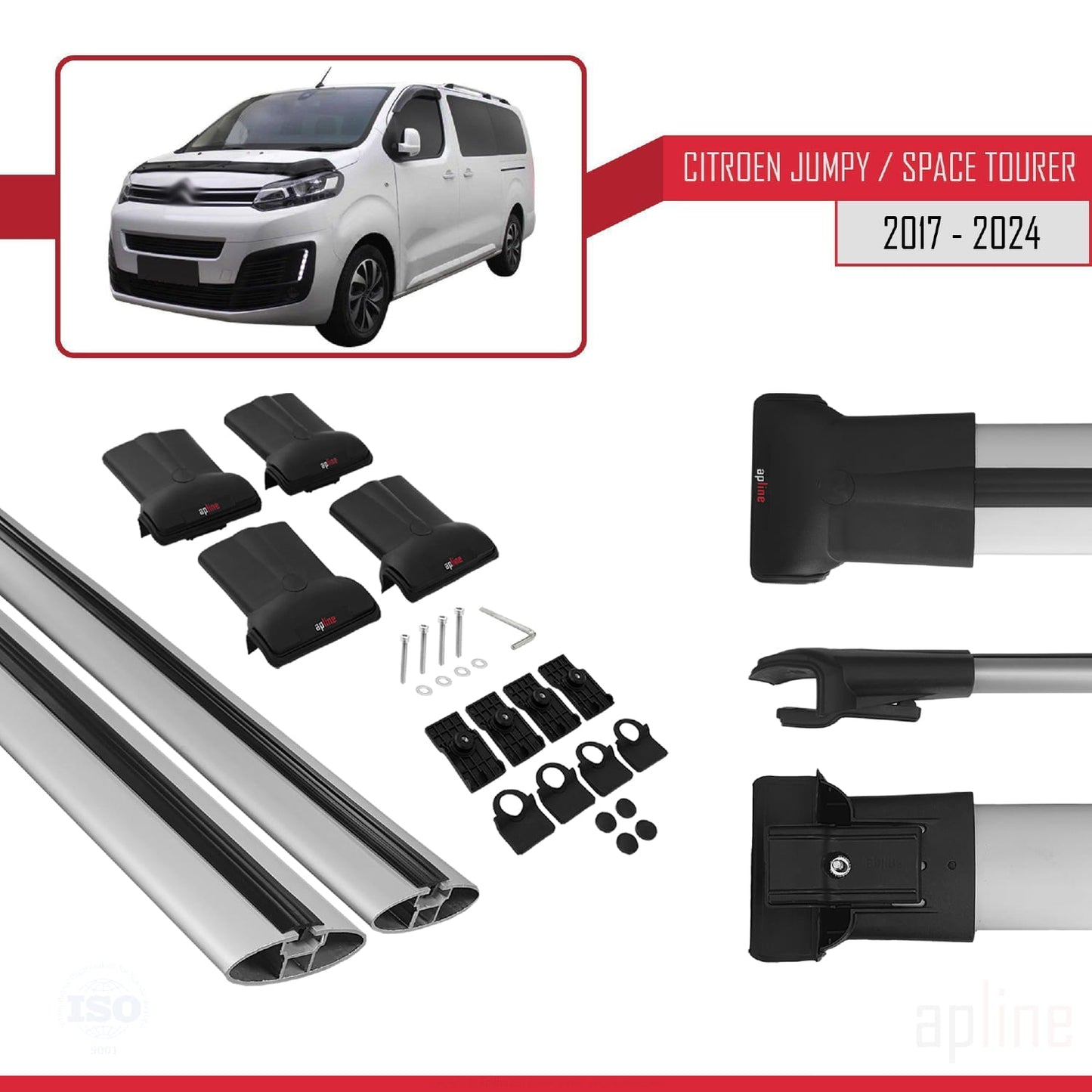 Compatible with Citroen Jumpy 3 (K0) Space Tourer 2017-2025 FLY Model Car Roof Rack Cross Bar Grey Aluminium 2 Bars