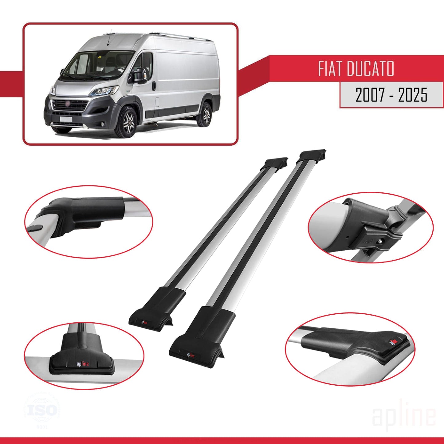 Compatible with Fiat Ducato 3 2007-2025 FLY Model Car Roof Rack Cross Bar Grey Aluminium 2 Bars