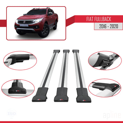 Compatible with Fiat Fullback 2016-2020 FLY Model Car Roof Rack Cross Bar Grey Aluminium 3 Bars