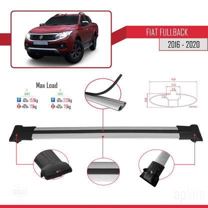 Compatible with Fiat Fullback 2016-2020 FLY Model Car Roof Rack Cross Bar Grey Aluminium 2 Bars