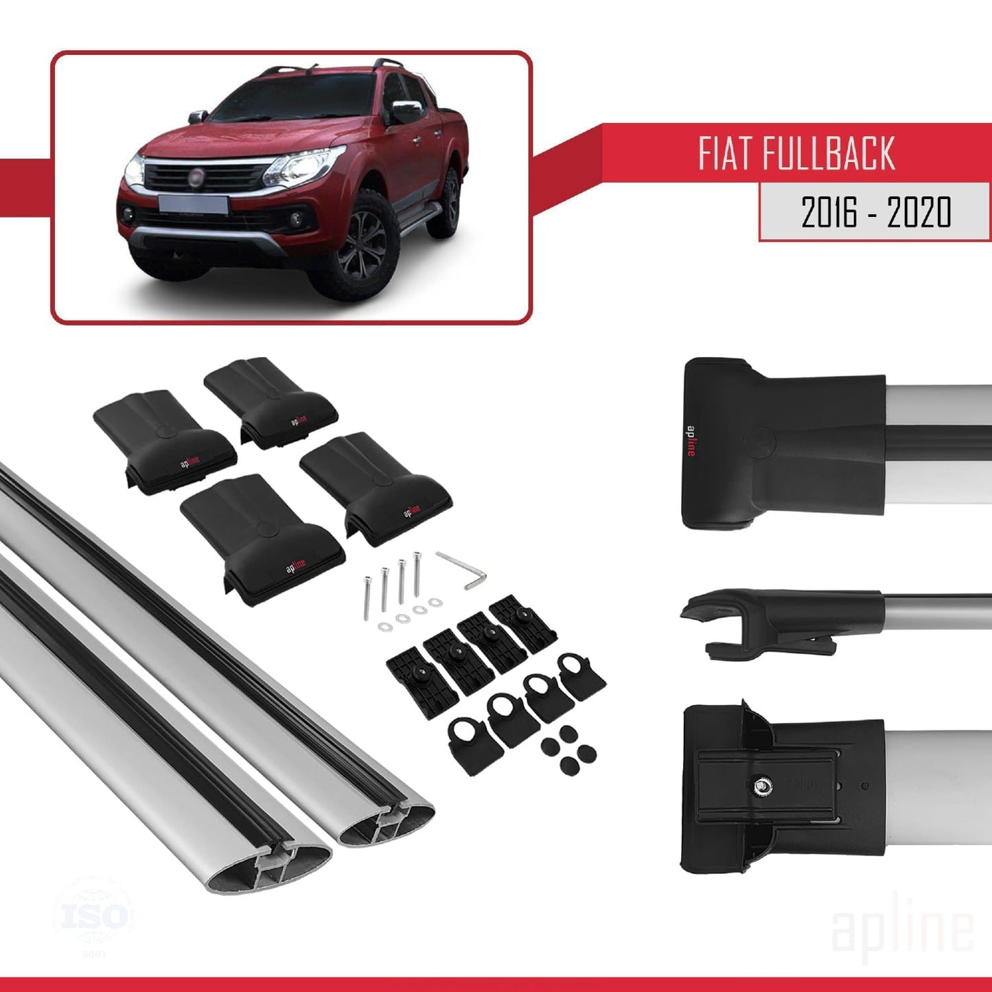 Compatible with Fiat Fullback 2016-2020 FLY Model Car Roof Rack Cross Bar Grey Aluminium 2 Bars