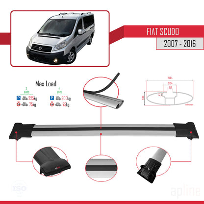 Compatible with Fiat Scudo 2 2007-2016 FLY Model Car Roof Rack Cross Bar Grey Aluminium 3 Bars