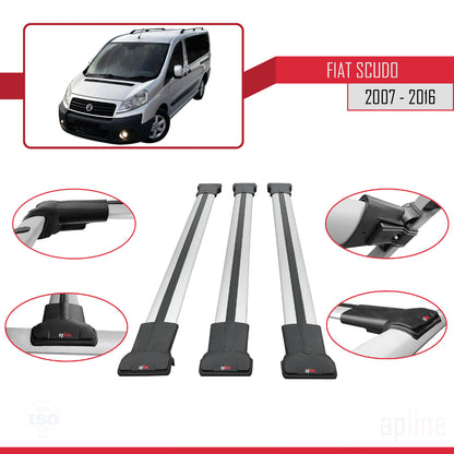 Compatible with Fiat Scudo 2 2007-2016 FLY Model Car Roof Rack Cross Bar Grey Aluminium 3 Bars