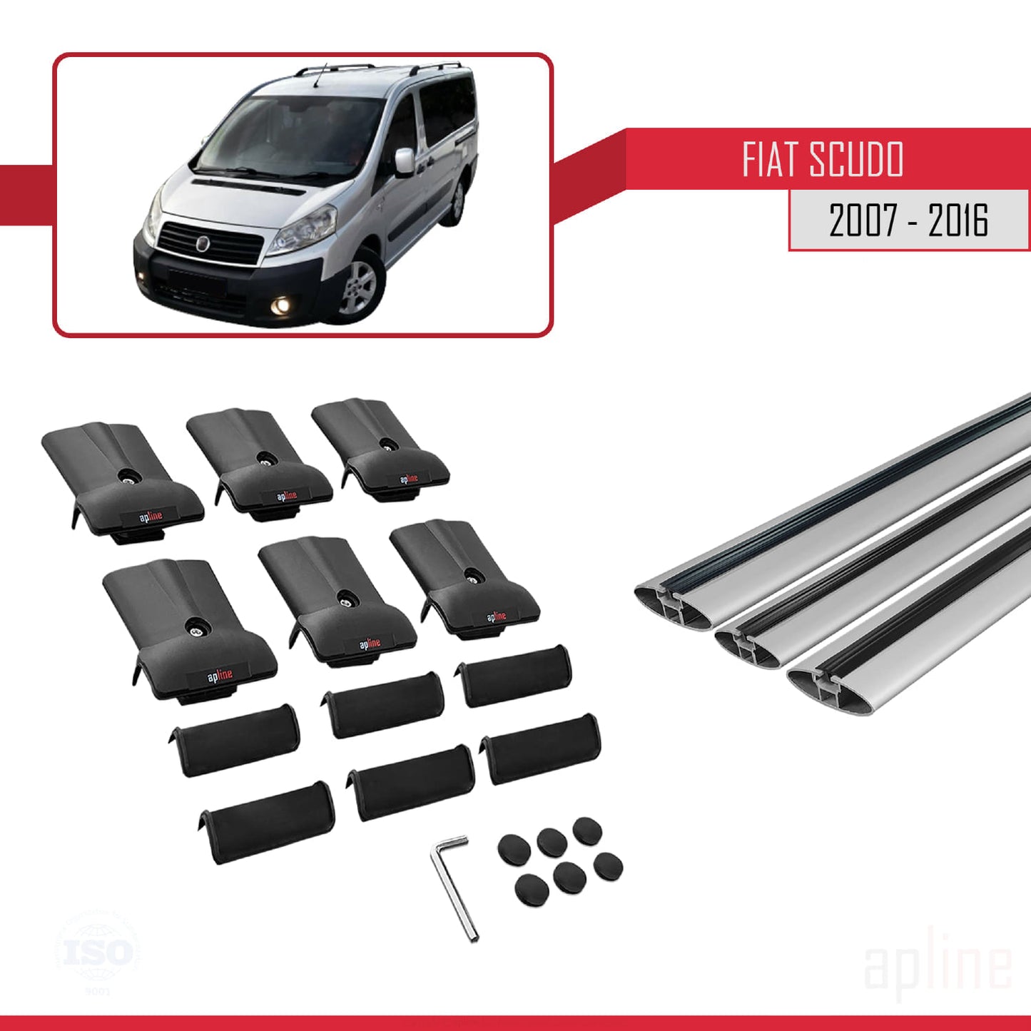 Compatible with Fiat Scudo 2 2007-2016 FLY Model Car Roof Rack Cross Bar Grey Aluminium 3 Bars