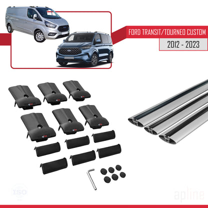 Compatible with Ford Transit/Tourneo Custom 2012-2023 FLY Model Car Roof Rack Cross Bar Grey Aluminium 3 Bars