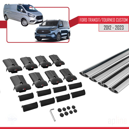 Compatible with Ford Transit/Tourneo Custom 2012-2023 FLY Model Car Roof Rack Cross Bar Grey Aluminium 4 Bars