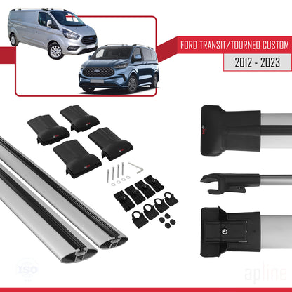 Compatible with Ford Transit/Tourneo Custom 2012-2023 FLY Model Car Roof Rack Cross Bar Grey Aluminium 2 Bars