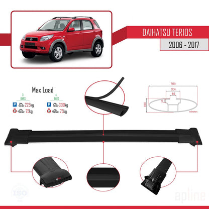 Compatible with Daihatsu Terios 2 (J200) 2006-2017 FLY Model Car Roof Rack Cross Bar Black Aluminium 3 Bars