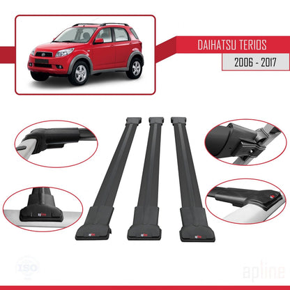Compatible with Daihatsu Terios 2 (J200) 2006-2017 FLY Model Car Roof Rack Cross Bar Black Aluminium 3 Bars