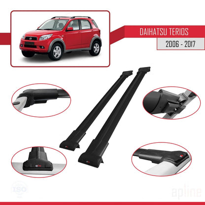 Compatible with Daihatsu Terios 2 (J200) 2006-2017 FLY Model Car Roof Rack Cross Bar Black Aluminium 2 Bars